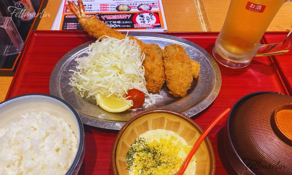 名古屋必吃 海老どて食堂 世界級巨大炸蝦 超長35公分炸蝦 專賣店-牡蠣炸蝦套餐 搭配美味塔塔醬