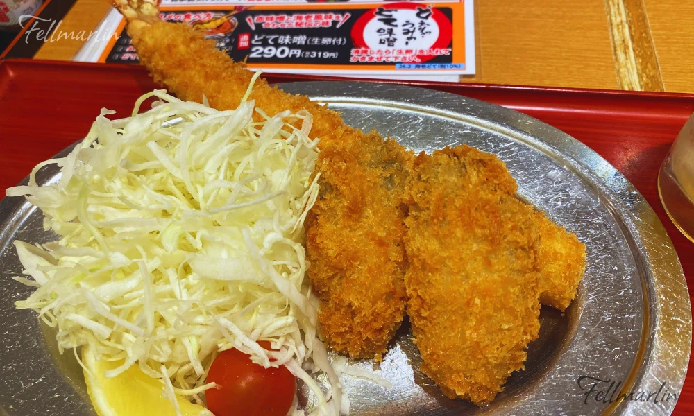 海老どて食堂 世界級巨大炸蝦 超長35公分炸蝦 專賣店-牡蠣炸蝦套餐 搭配美味塔塔醬